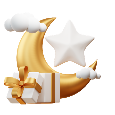 Crescent Moon And Gifts  3D Illustration