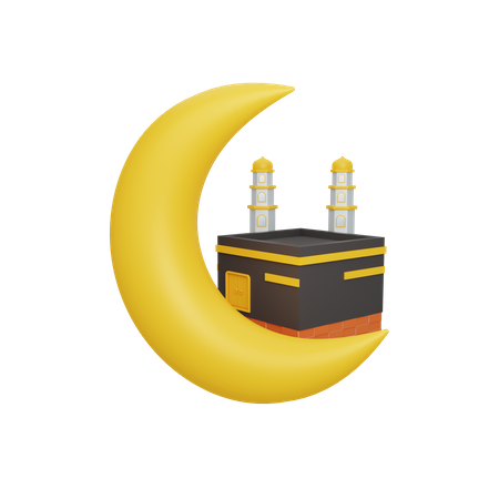 Crescent moon and Kaaba  3D Icon