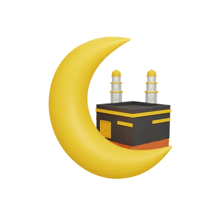 Crescent moon and Kaaba  3D Illustration