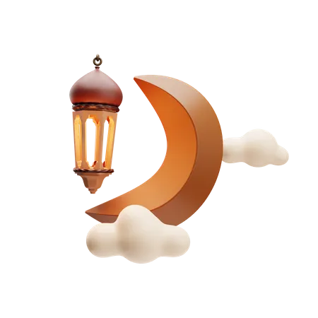 Crescent moon and lamp  3D Illustration