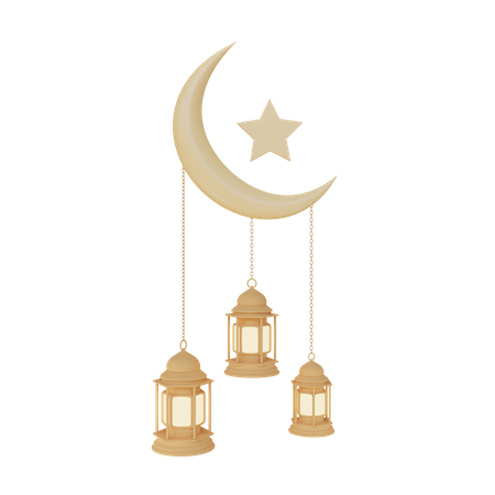 Crescent moon and lamp  3D Illustration