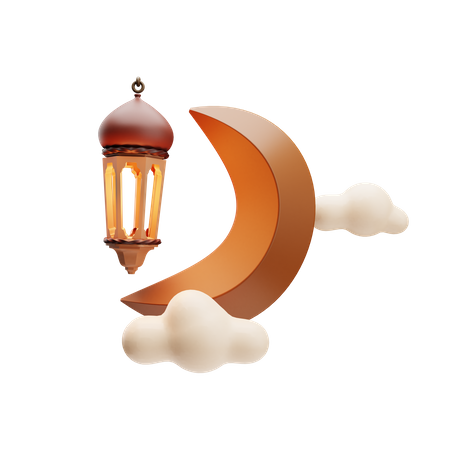 Crescent moon and lamp 3D Illustration
