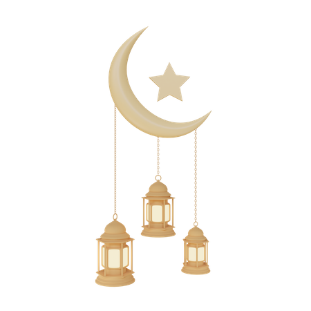Crescent moon and lamp 3D Illustration