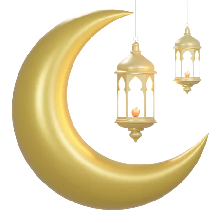 Crescent Moon And Lantern  3D Icon