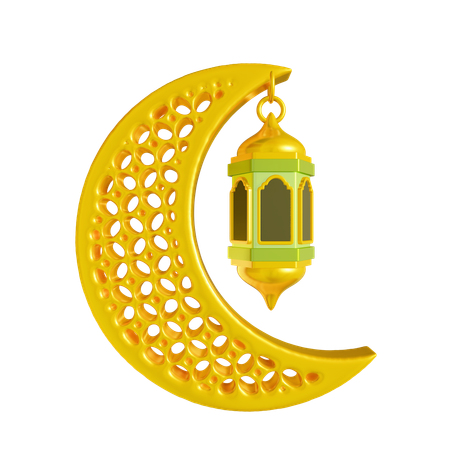 Crescent Moon And Lantern  3D Icon