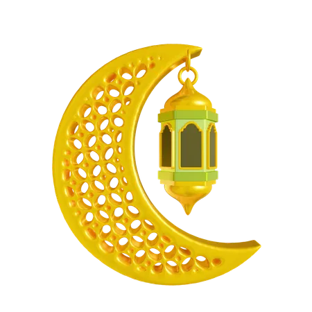 Crescent Moon And Lantern  3D Icon