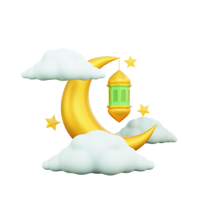 Crescent Moon And Lantern  3D Icon