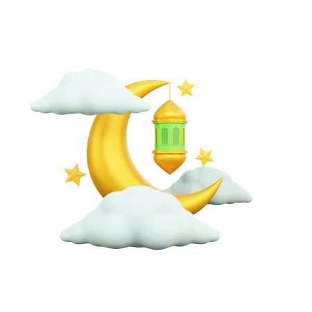 Crescent Moon And Lantern  3D Icon