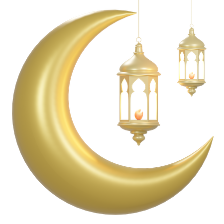 Crescent Moon And Lantern  3D Icon
