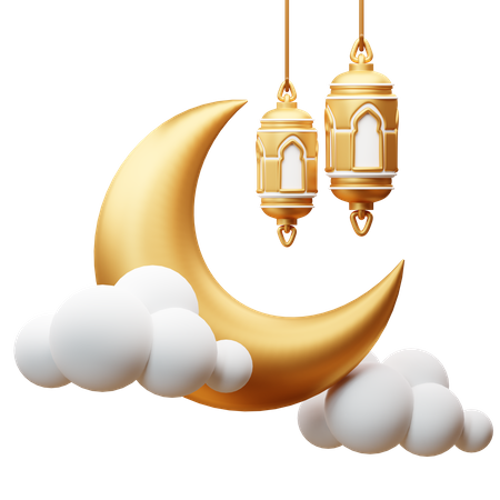 Crescent Moon And Lantern  3D Icon
