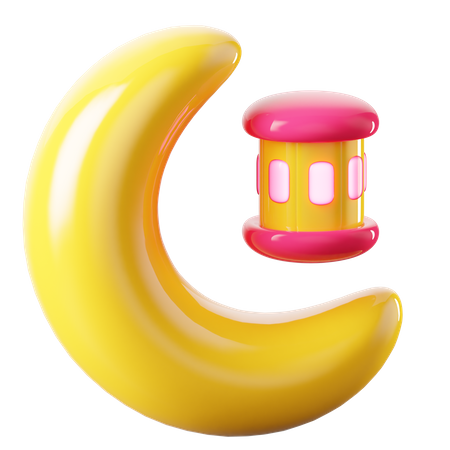 Crescent Moon And Lantern  3D Icon