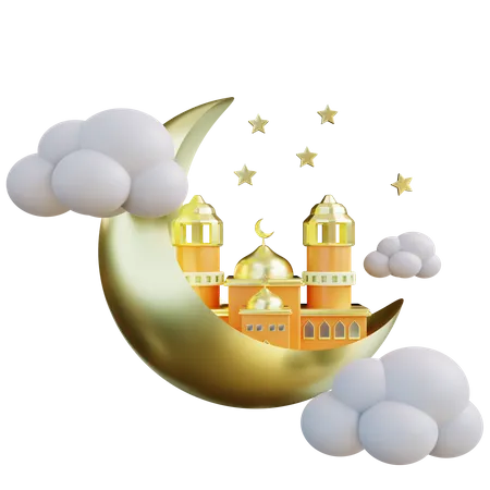 Crescent Moon And Mosque  3D Icon