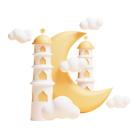 Crescent Moon And Mosque  3D Icon