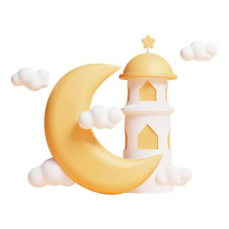 Crescent Moon And Mosque  3D Icon