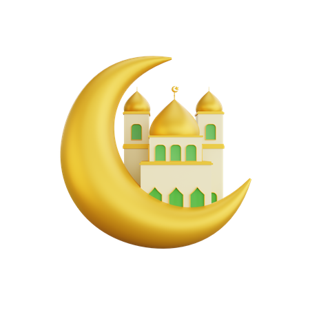 Crescent Moon And Mosque  3D Icon