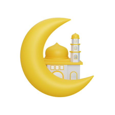 Crescent moon and mosque  3D Illustration