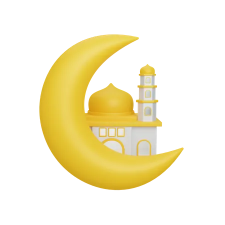 Crescent moon and mosque  3D Illustration