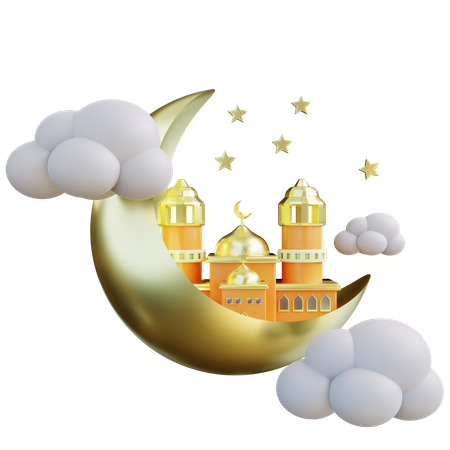 Crescent Moon And Mosque 3D Icon