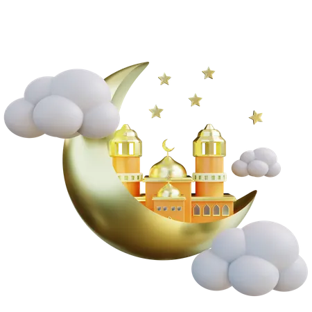 Crescent Moon And Mosque 3D Icon
