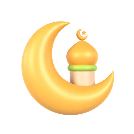 3 D Crescent Moon And Mosque Ramadan Kareem Icon 3D Icon