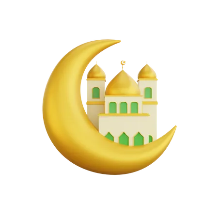 Crescent Moon And Mosque  3D Icon