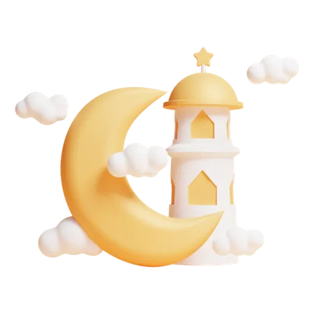 Crescent Moon And Mosque  3D Icon