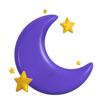 Crescent Moon And Star Icon Illustration In 3 D Design 3D Icon