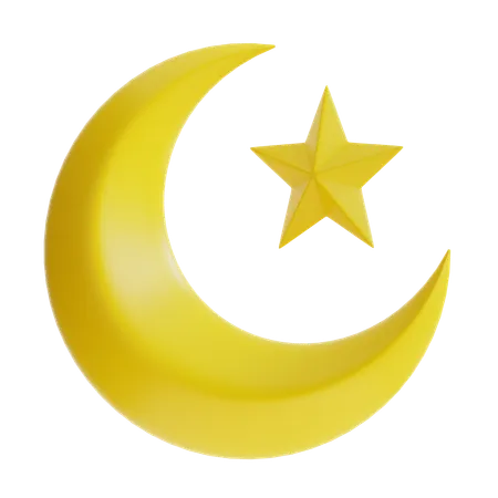 3 D Rendering Crescent Moon And Star Icon 3D Icon