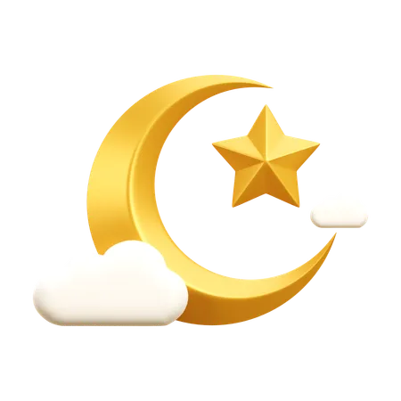 Crescent  Moon And Star  3D Icon