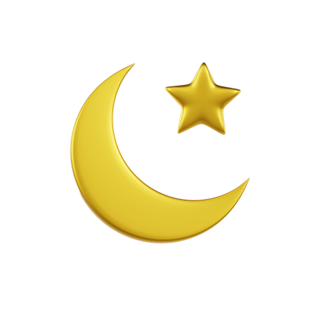 Crescent Moon And Star  3D Icon