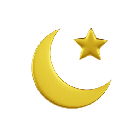 Crescent Moon And Star  3D Icon