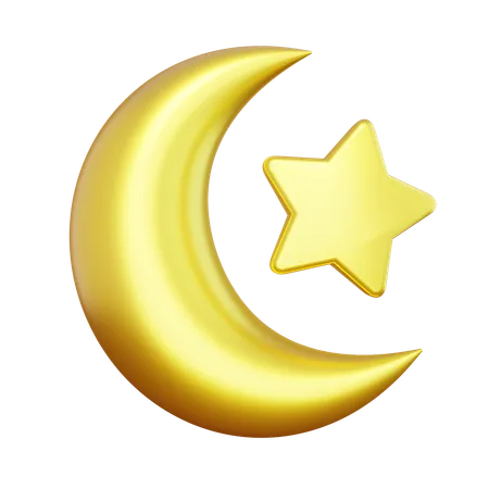 Crescent Moon and Star  3D Icon