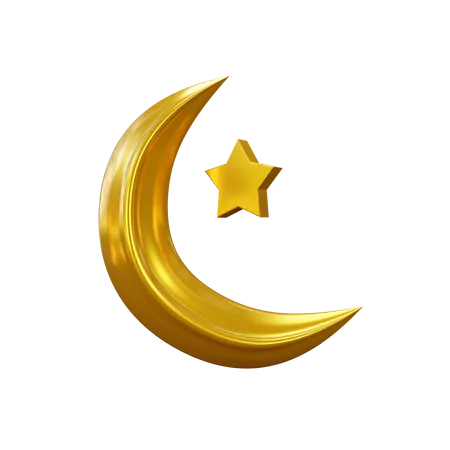 Crescent Moon And Star  3D Icon