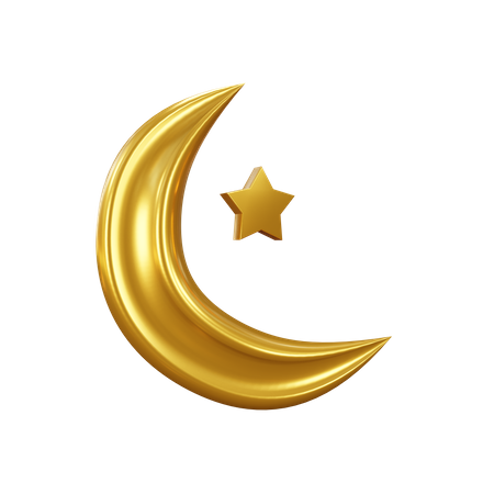 Crescent Moon And Star  3D Icon