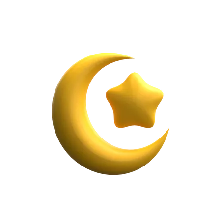 Crescent Moon And Star  3D Icon