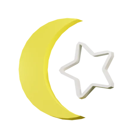 Crescent Moon And Star  3D Icon