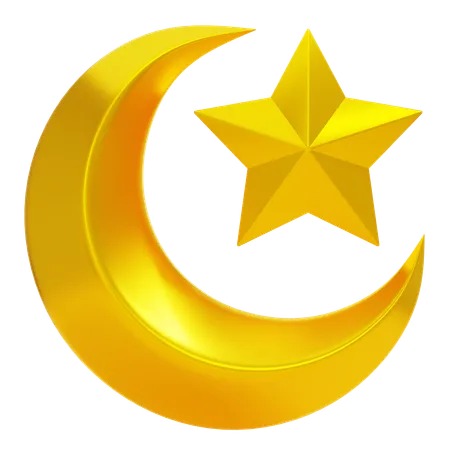 Crescent moon and star  3D Icon