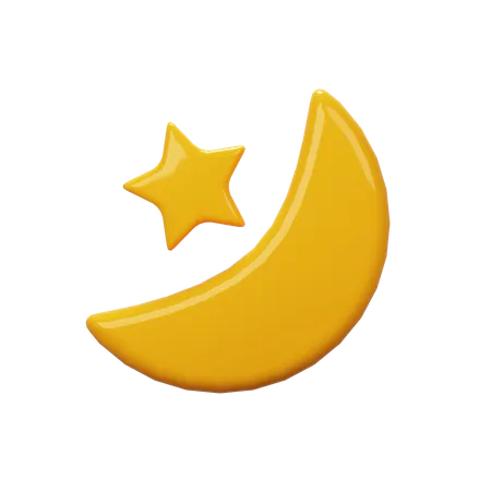 Crescent Moon And Star  3D Icon