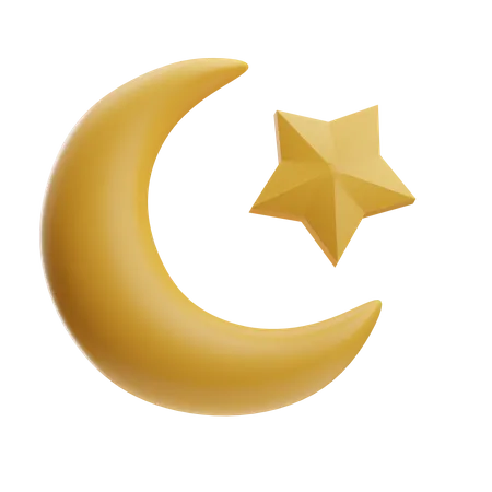 Crescent Moon And Star  3D Icon