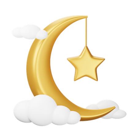 Crescent Moon And Star  3D Icon