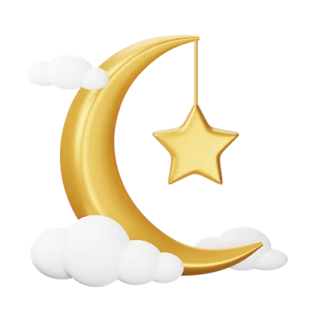 Crescent Moon And Star  3D Icon