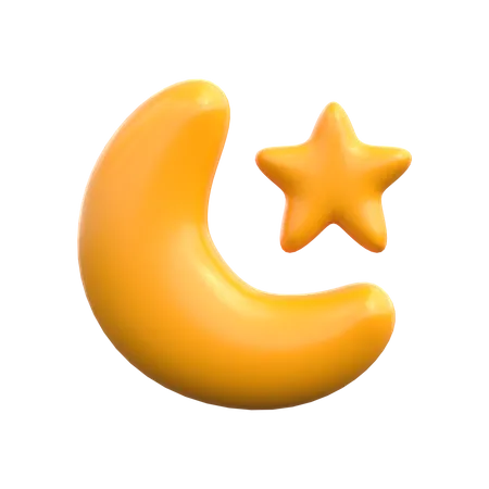 Crescent Moon And Star  3D Icon