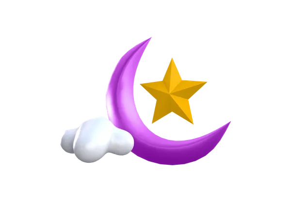 Crescent Moon And Star  3D Icon