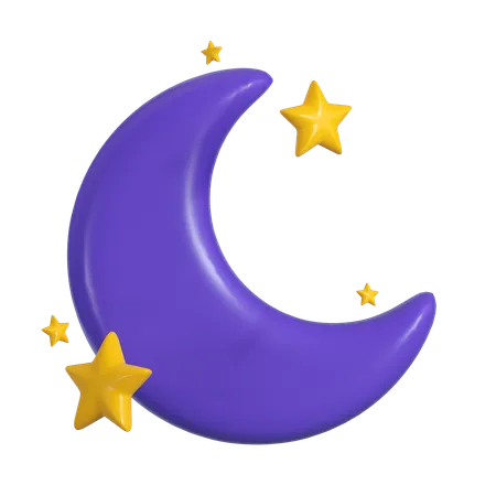 Crescent moon and star  3D Icon