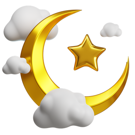 Crescent Moon And Star  3D Icon