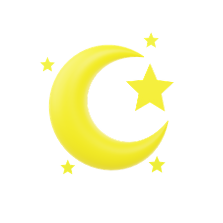 Crescent Moon And Star  3D Icon