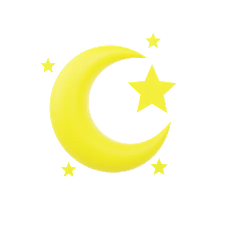 Crescent Moon And Star  3D Icon