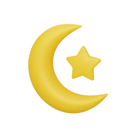 Crescent moon and star  3D Illustration