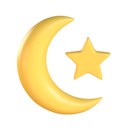 Crescent Moon And Star 3D Illustration
