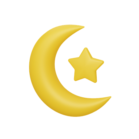 Crescent moon and star 3D Illustration